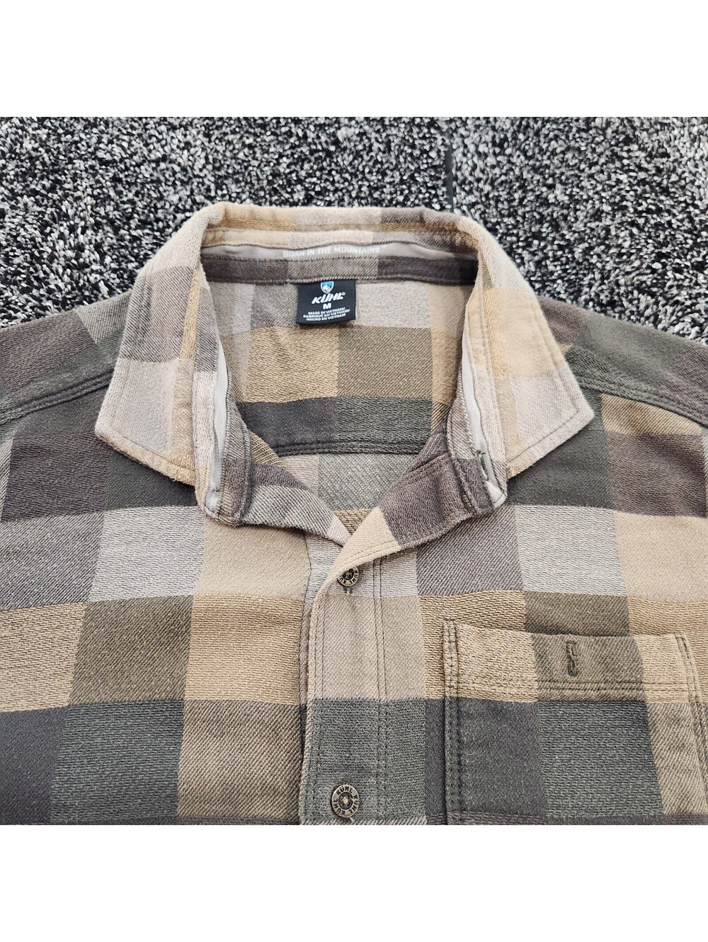 Kuhl Mens Medium M Button Down Flannel Shirt Plaid Check Earth Tone Hiking - Picture 9 of 9